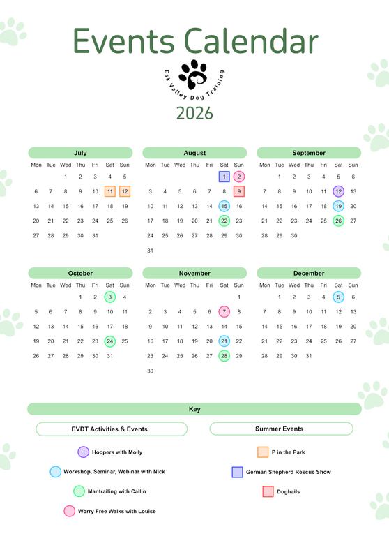 Esk Valley Dog Training Events Calendar Template, 2026 Filled
