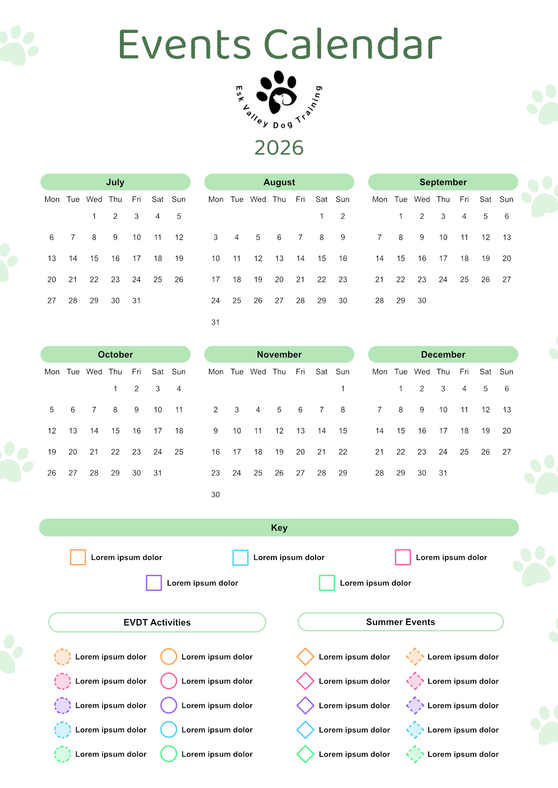 Esk Valley Dog Training Events Calendar Template